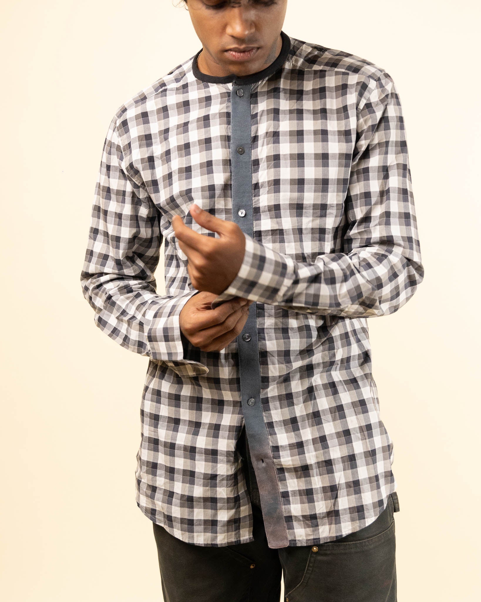 Dolce & Gabbana Gold Grey Checkered Shirt