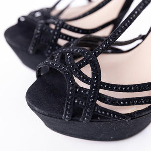 Primadonna Black T-Strap Sandals With Rhinestones