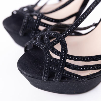 Primadonna Black T-Strap Sandals With Rhinestones