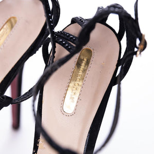Primadonna Black T-Strap Sandals With Rhinestones