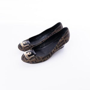 Fendi Brown Zucca Canvas Monogram Wedges