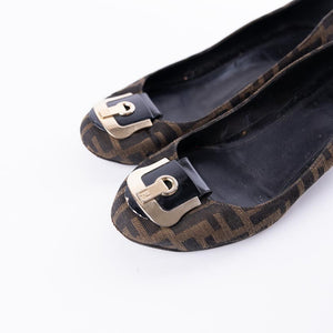 Fendi Brown Zucca Canvas Monogram Wedges