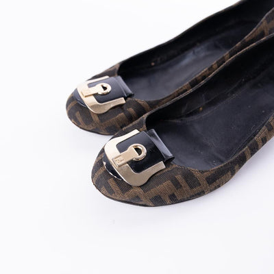 Fendi Brown Zucca Canvas Monogram Wedges