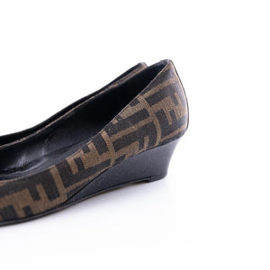 Fendi Brown Zucca Canvas Monogram Wedges