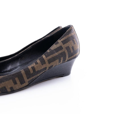 Fendi Brown Zucca Canvas Monogram Wedges