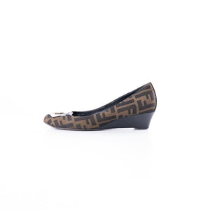 Fendi Brown Zucca Canvas Monogram Wedges