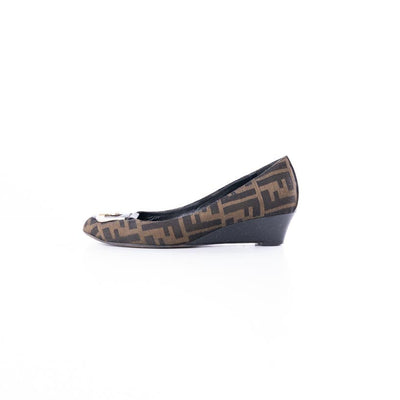 Fendi Brown Zucca Canvas Monogram Wedges