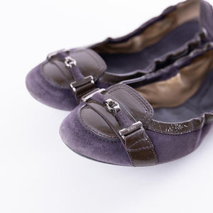 Tods Blue Suede Scrunch Ballet Flats