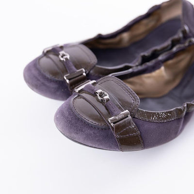 Tods Blue Suede Scrunch Ballet Flats