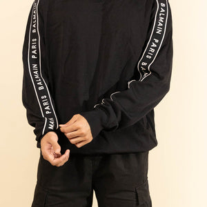 Balmain Paris Band Tape Shoulder Black Sweater