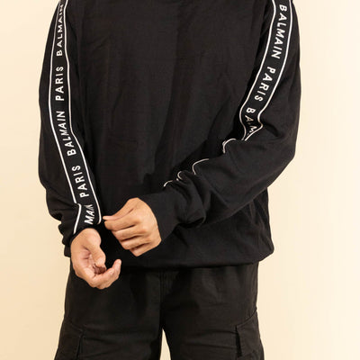 Balmain Paris Band Tape Shoulder Black Sweater