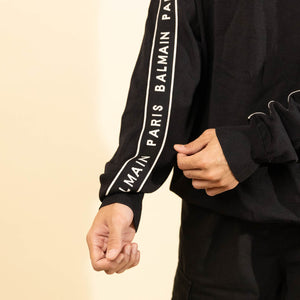 Balmain Paris Band Tape Shoulder Black Sweater