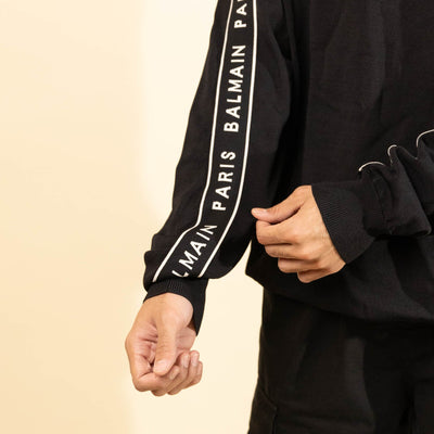 Balmain Paris Band Tape Shoulder Black Sweater