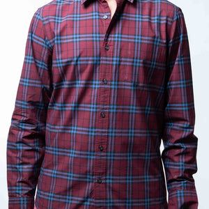 Burberry Alexander Men's Crimson Red/Blue Checked Shirt