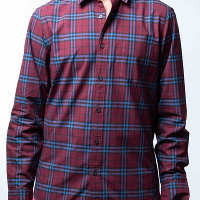 Burberry Alexander Men's Crimson Red/Blue Checked Shirt