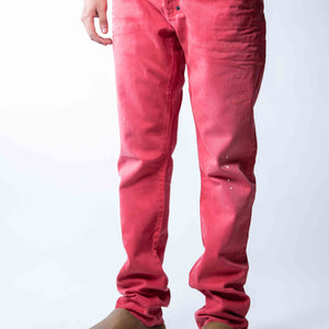 PRPS Demon Distressed Red Slim Straight Jeans
