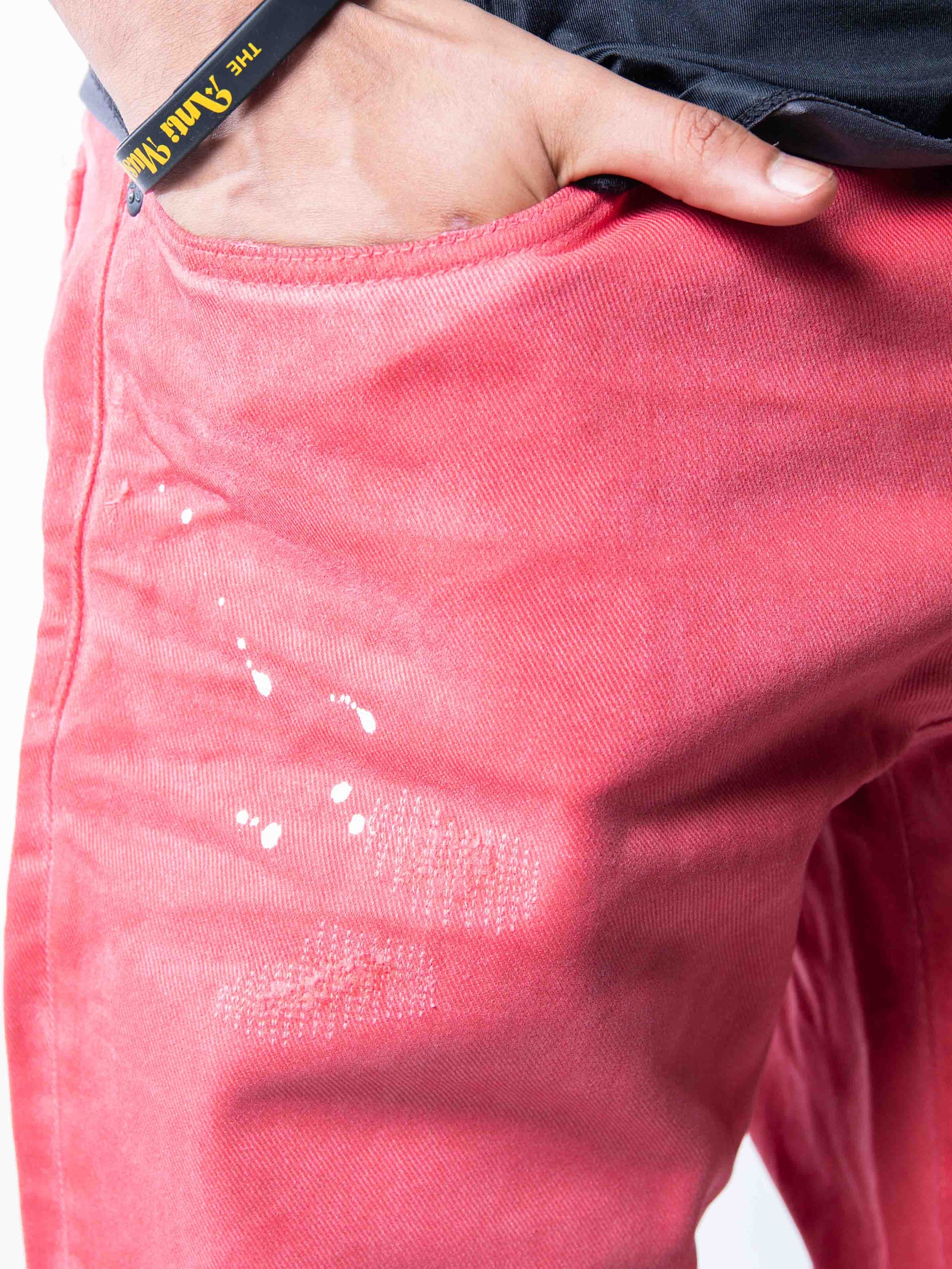 PRPS Demon Distressed Red Slim Straight Jeans