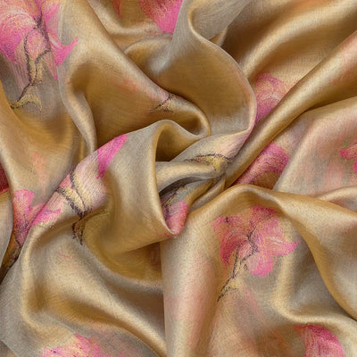 Cream Handloom Kanchipuram Tissue Silk Saree With Floral Motifs-Cream