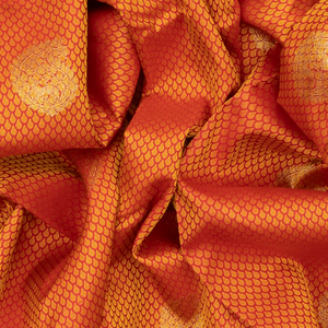 Red Handloom Kanchipuram Silk Saree With Mango Zari Buttas-Red