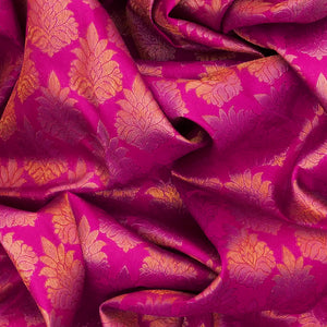 Hot Pink Handloom Kanchipuram Silk Saree With Floral Zari Motifs -Hot Pink