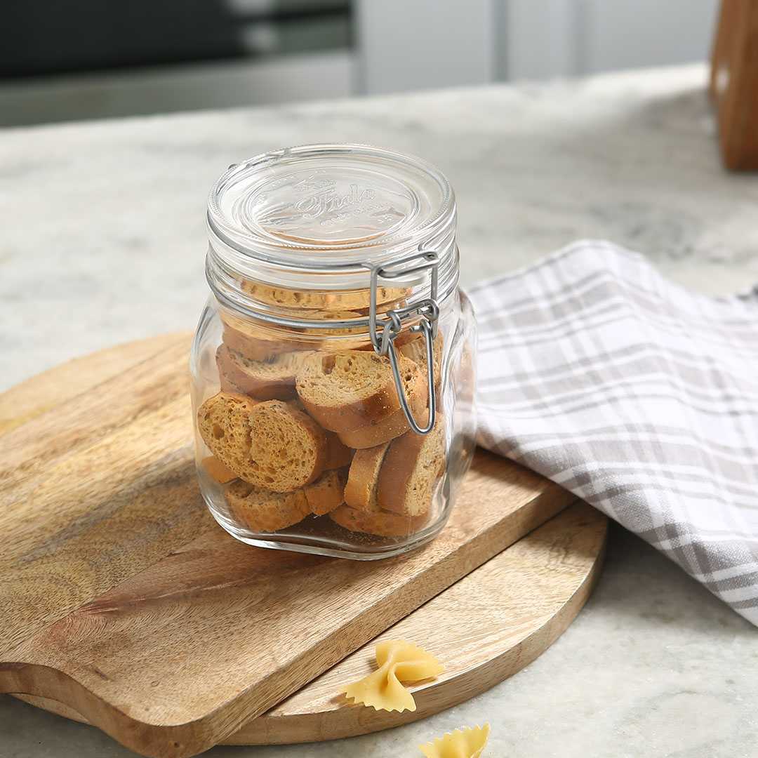 Bormioli Fido 2 Pc Set Glass Jar Container Medium.