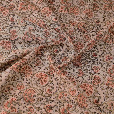 Beige - Pedana Kalamkari Block Printed Cotton Fabric