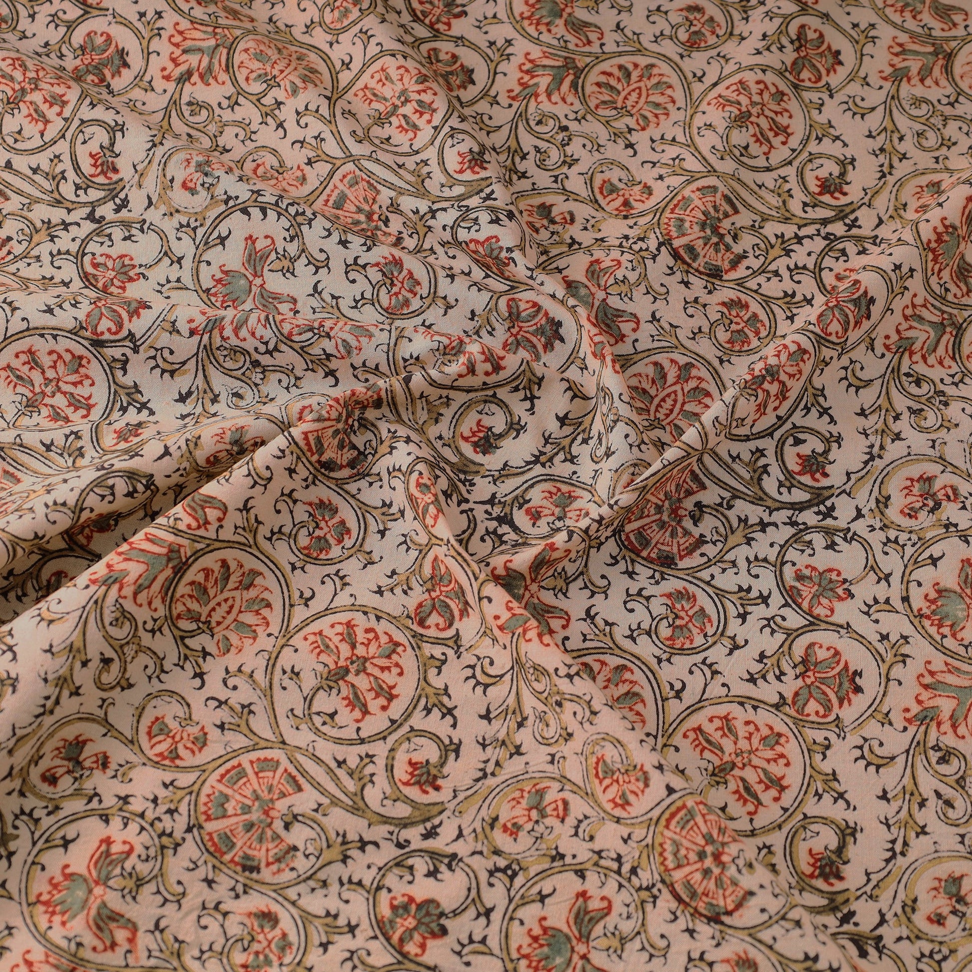 Beige - Pedana Kalamkari Block Printed Cotton Fabric