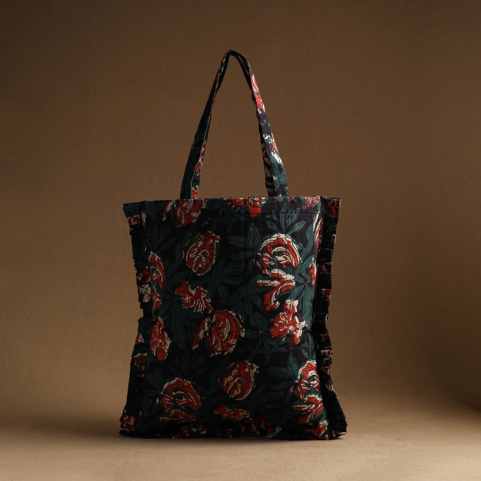 Black - Handcrafted Cotton Frill Jhola Bag 15