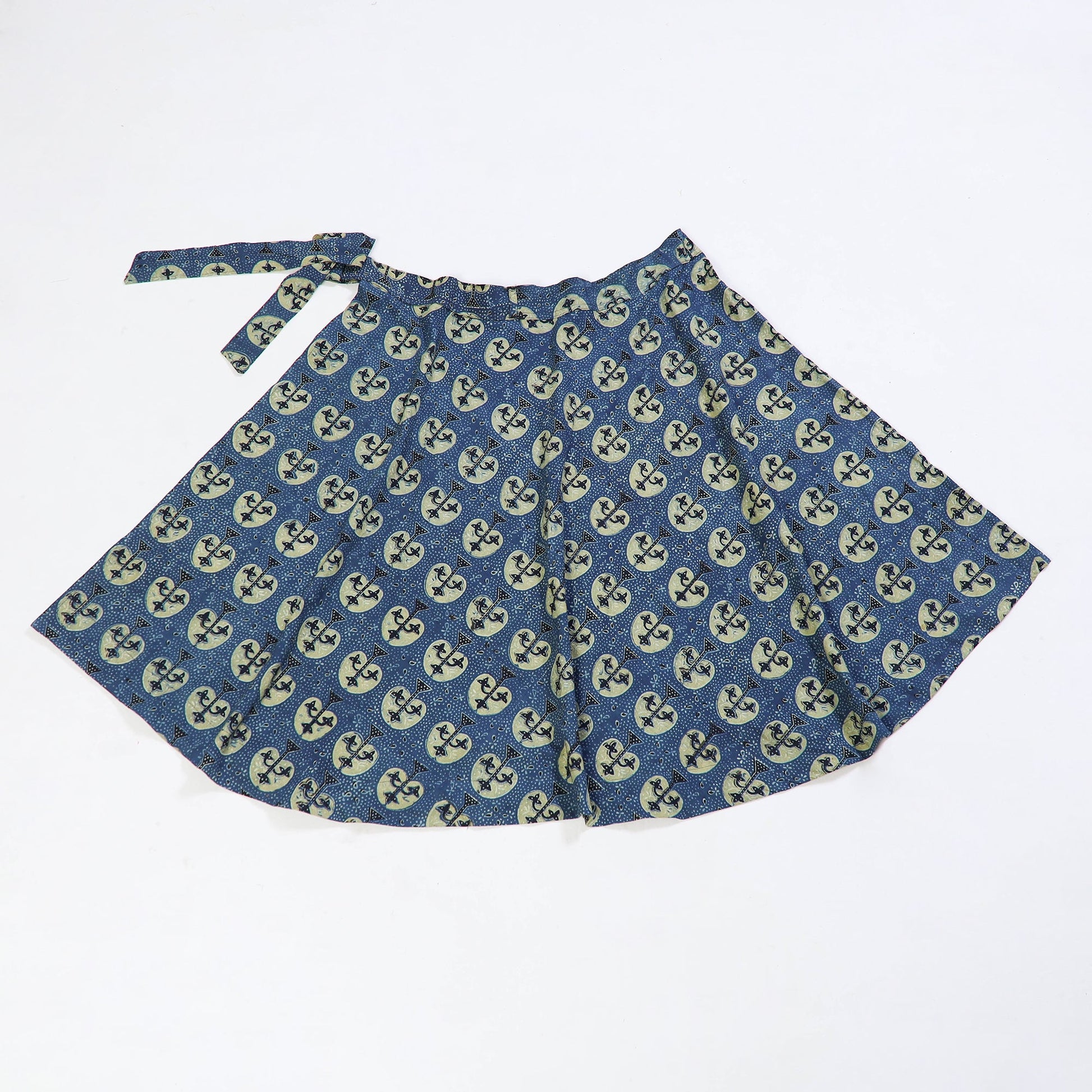 Blue - Block Print Cotton Wrap Around Ajrakh Skirt 15