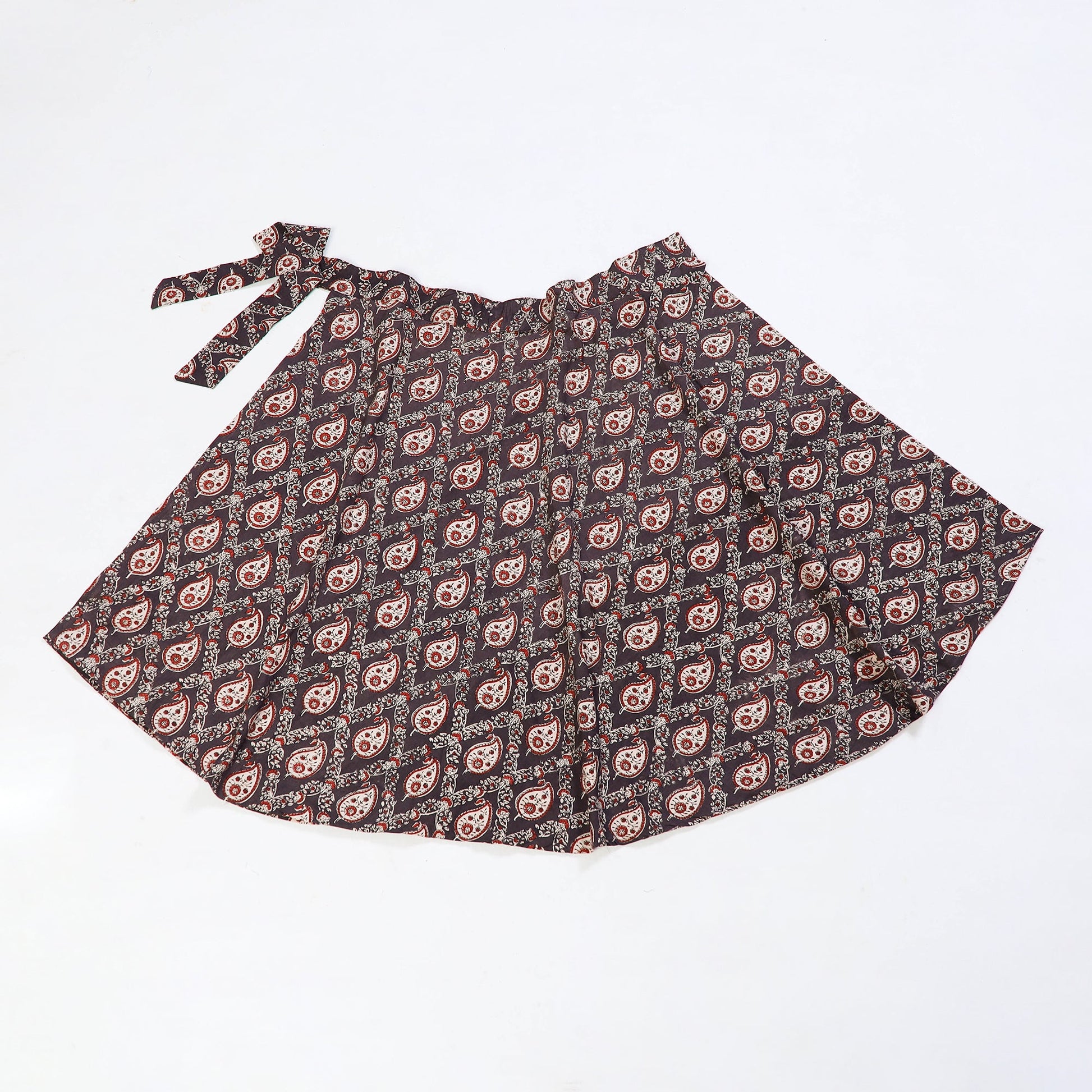 Brown - Block Print Cotton Wrap Around Ajrakh Skirt 17