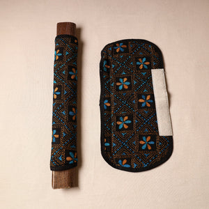 Black - Bengal Kantha Work Handmade Fridge Handle Cover (Set of 2) 23