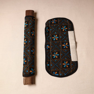 Black - Bengal Kantha Work Handmade Fridge Handle Cover (Set of 2) 23
