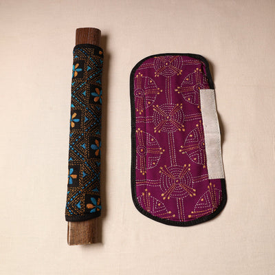 Black - Bengal Kantha Work Handmade Fridge Handle Cover (Set of 2) 23
