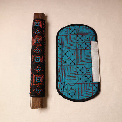 Black - Bengal Kantha Work Handmade Fridge Handle Cover (Set of 2) 25