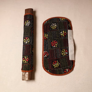 Black - Bengal Kantha Work Handmade Fridge Handle Cover (Set of 2) 26