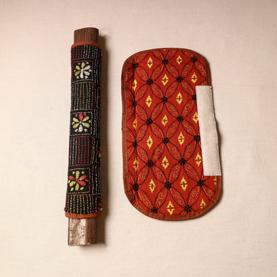 Black - Bengal Kantha Work Handmade Fridge Handle Cover (Set of 2) 26