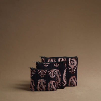 Black - Handmade Cotton Multipurpose Utility Pouches (set of 3) 22