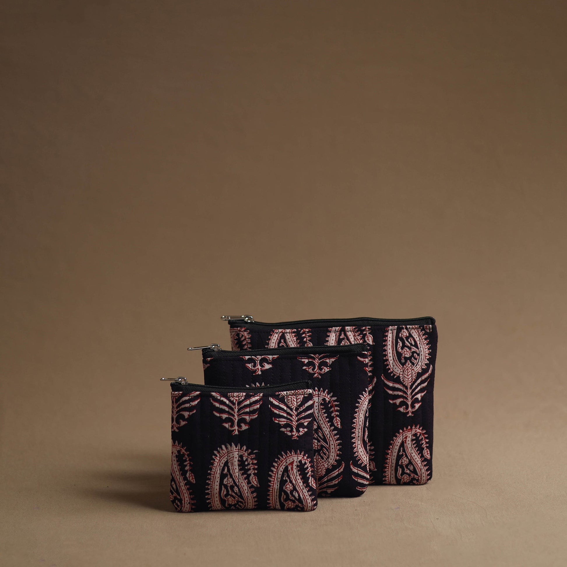 Black - Handmade Cotton Multipurpose Utility Pouches (set of 3) 22