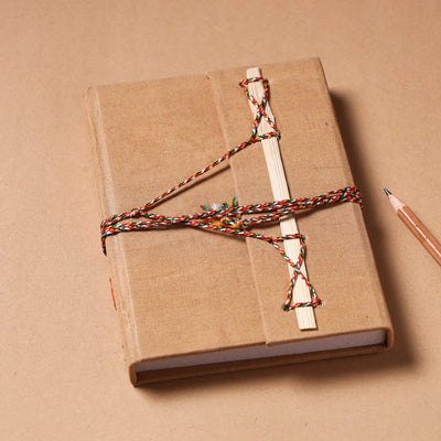 Brown - Fabric Cover Handmade Paper Notebook with Thread Lock