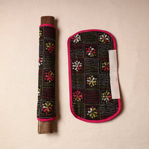 Black - Bengal Kantha Work Handmade Fridge Handle Cover (Set of 2) 32
