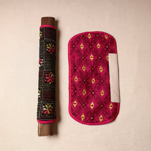 Black - Bengal Kantha Work Handmade Fridge Handle Cover (Set of 2) 32