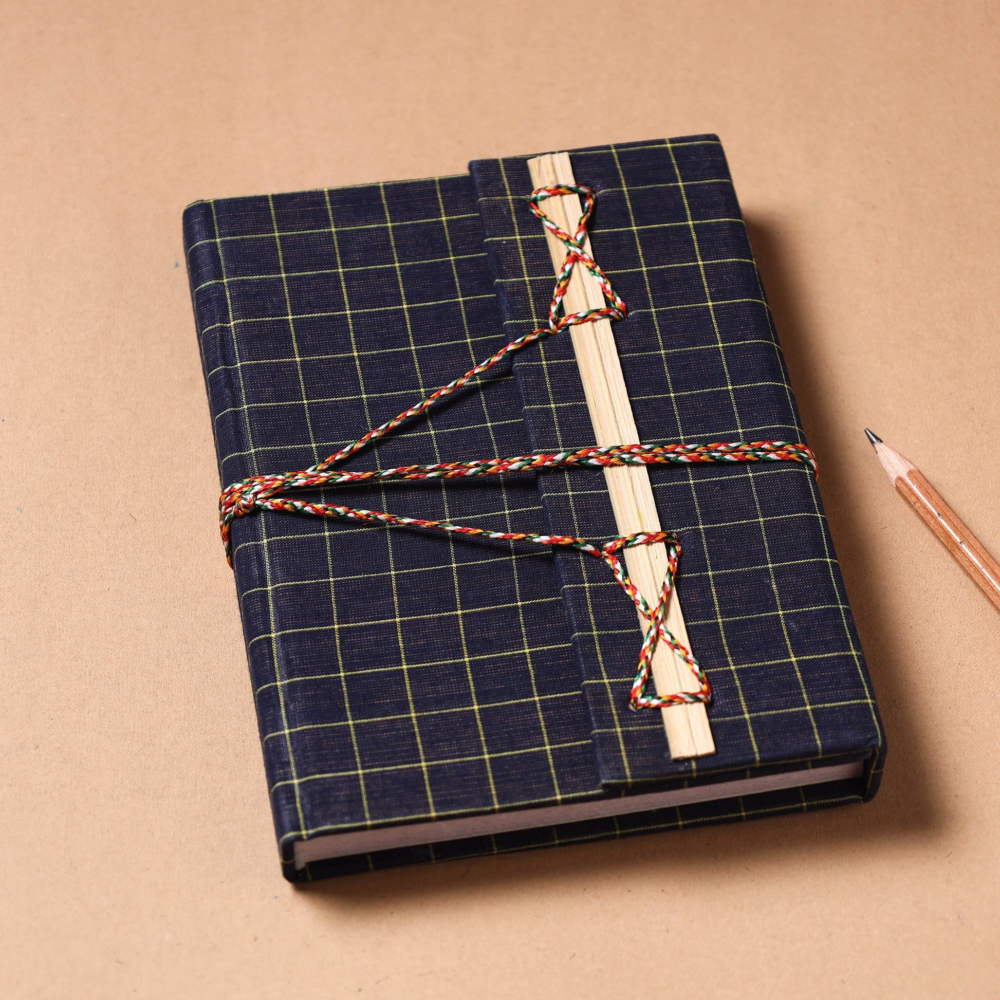 Blue - Fabric Cover Handmade Paper Notebook with Thread Lock