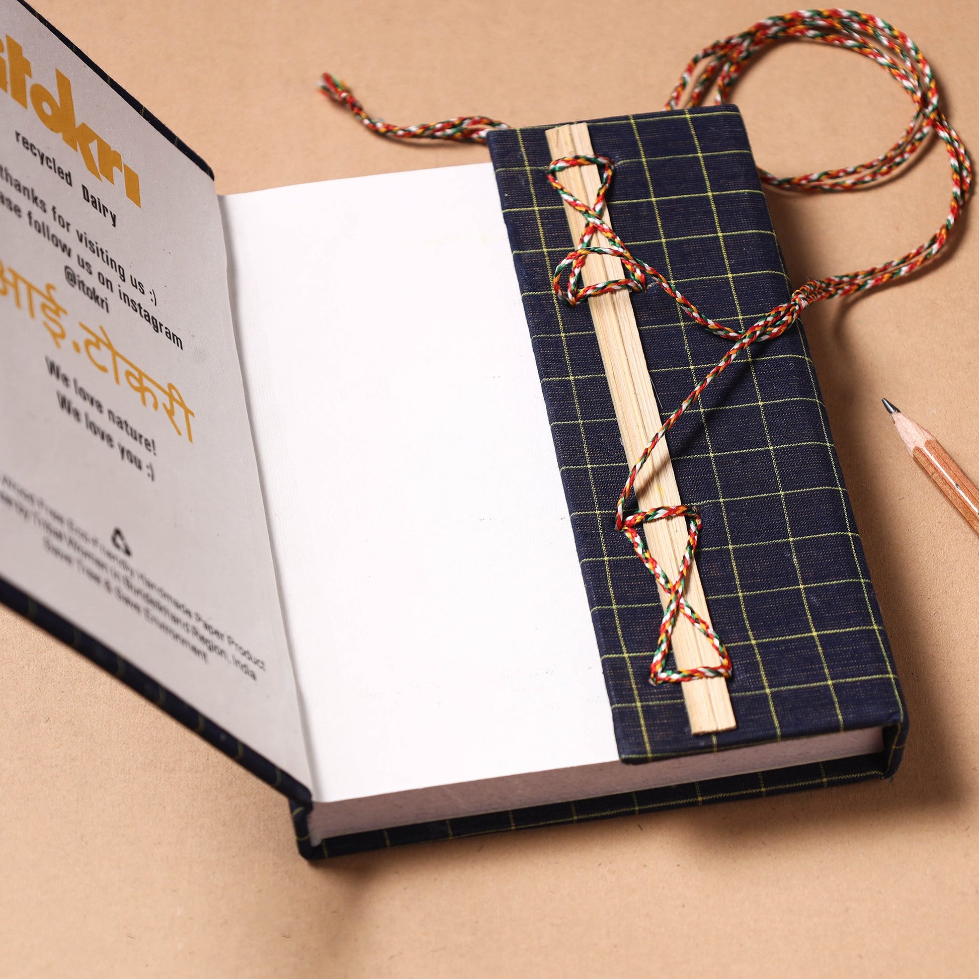 Blue - Fabric Cover Handmade Paper Notebook with Thread Lock