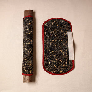 Black - Bengal Kantha Work Handmade Fridge Handle Cover (Set of 2) 34