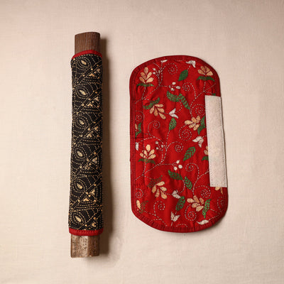 Black - Bengal Kantha Work Handmade Fridge Handle Cover (Set of 2) 34