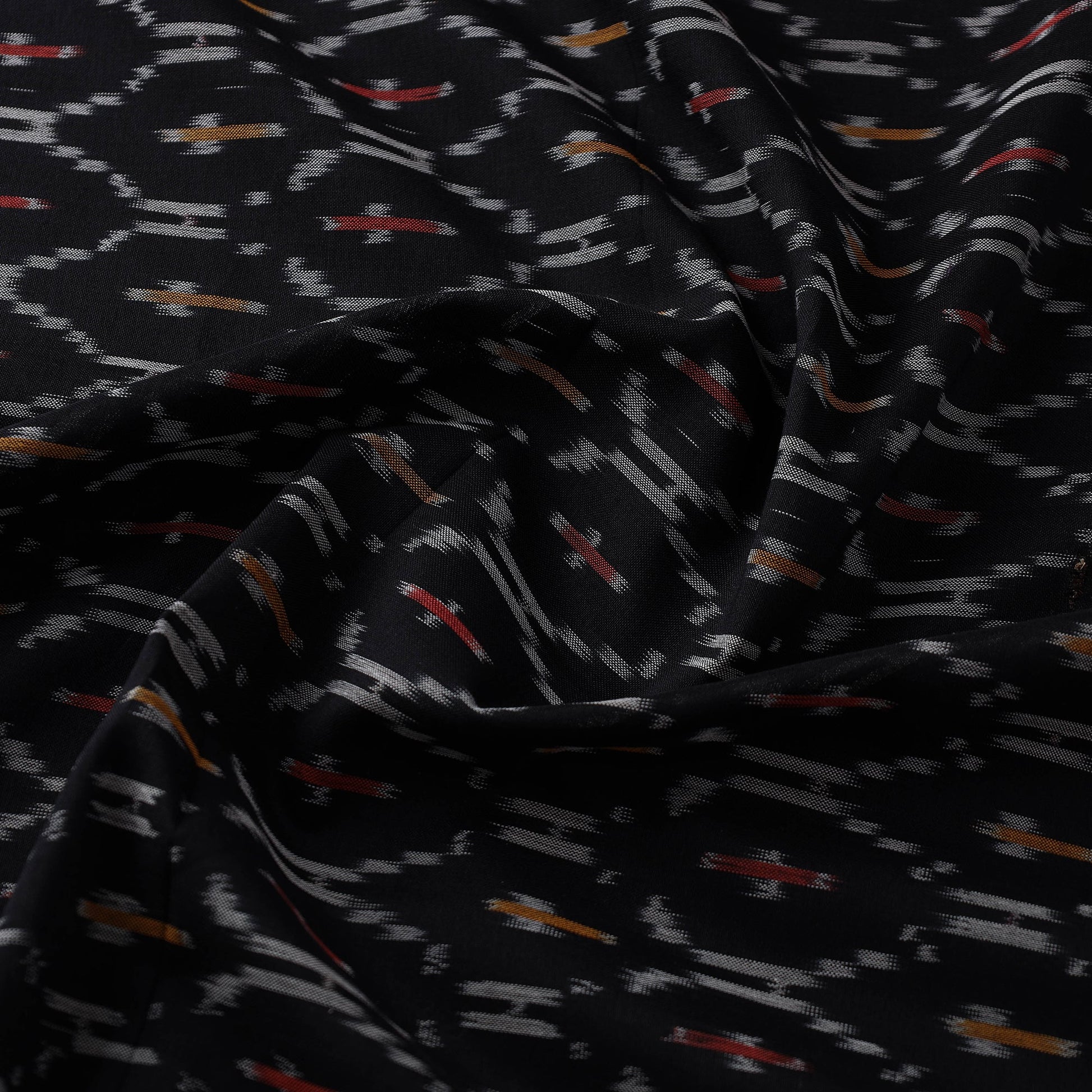 Black - Mercerised Cotton Pochampally Ikat Fabric 09