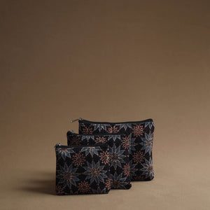 Black - Handmade Cotton Multipurpose Utility Pouches (set of 3) 25