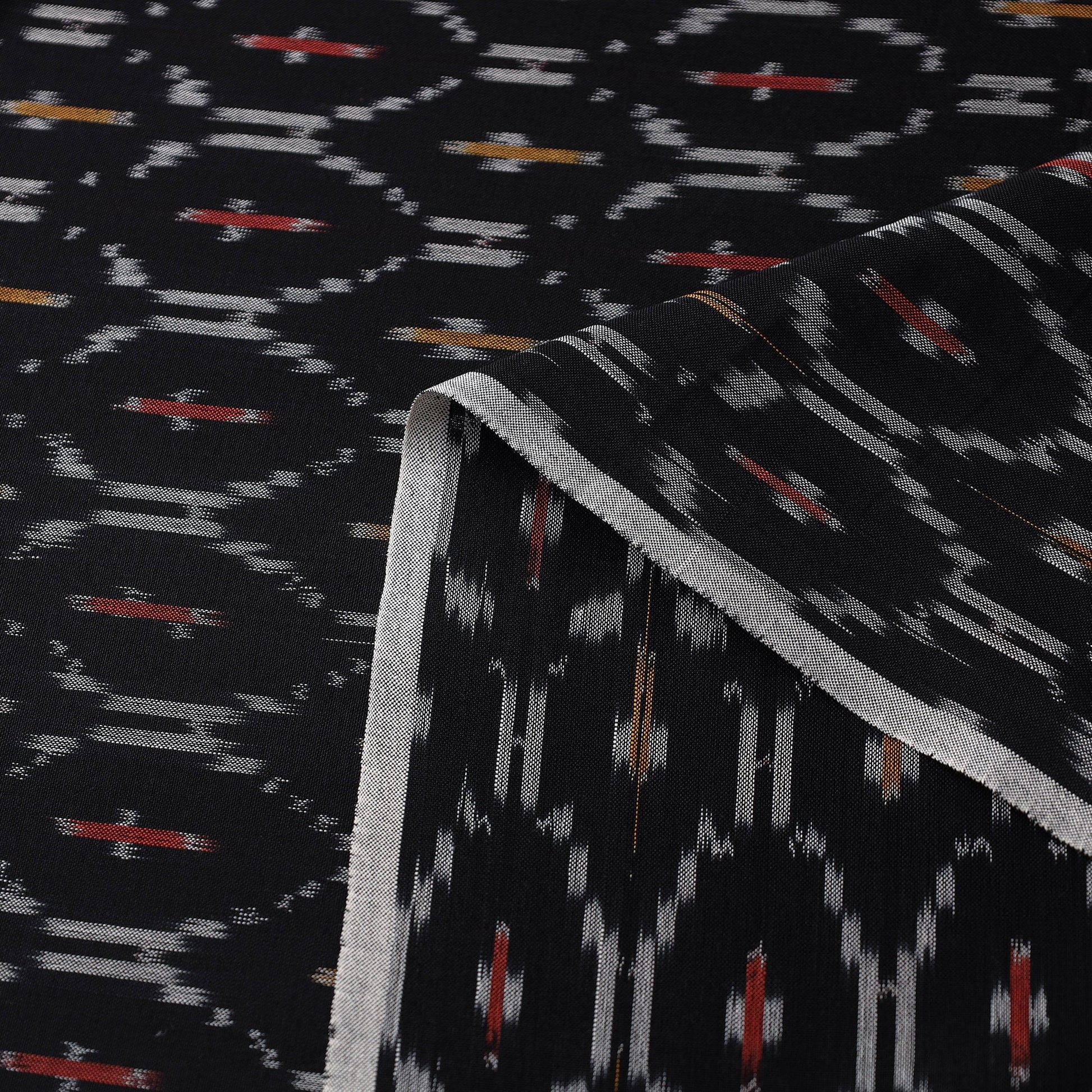 Black - Mercerised Cotton Pochampally Ikat Fabric 09