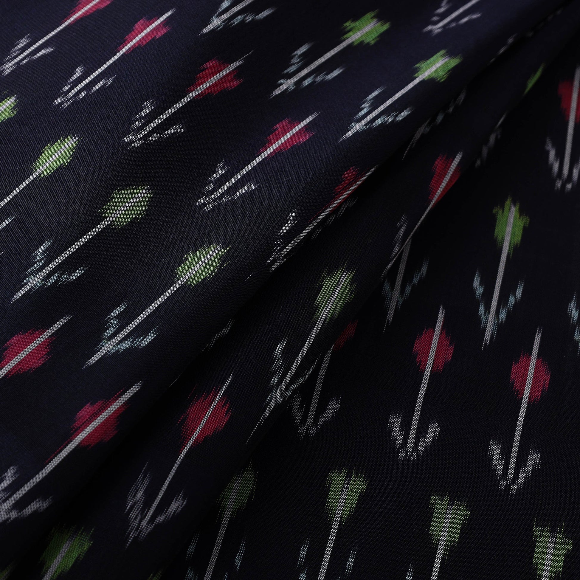 Black - Mercerised Cotton Pochampally Ikat Fabric 10