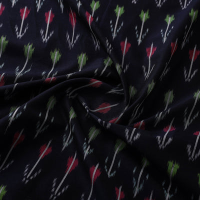 Black - Mercerised Cotton Pochampally Ikat Fabric 10